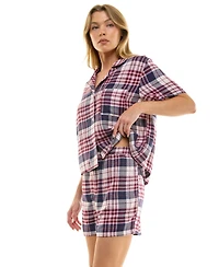 Roudelain Women's 2-Piece Boxy Notch Collar Top with Boxer Shorts Set
