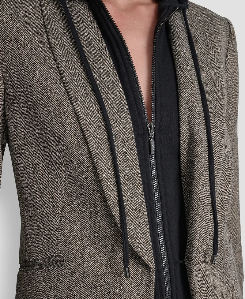 Dkny Petite Herringbone Pattern Fleece Hood Blazer
