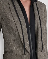 Dkny Petite Herringbone Pattern Fleece Hood Blazer