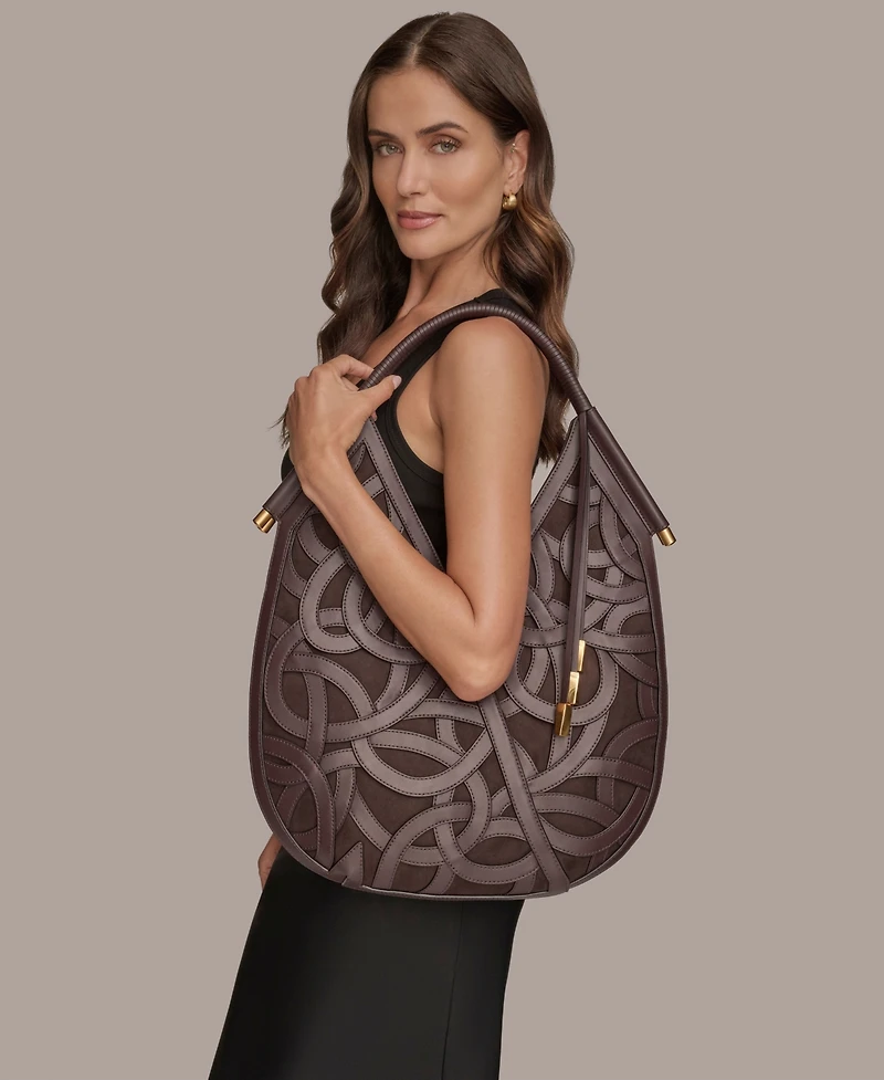 Donna Karan New York Baldwin Woven Leather Floral Shoulder Bag