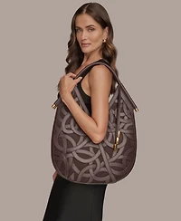 Donna Karan New York Baldwin Woven Leather Floral Shoulder Bag