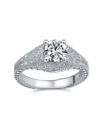 Bling Jewelry Art Deco Style 2CT Round Cubic Zirconia Solitaire Milgrain Setting Cz Pave Promise Ring Sterling Silver
