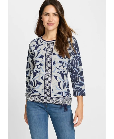 Olsen Abstract Leaf & Border Print T-Shirt