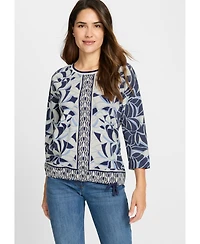 Olsen Abstract Leaf & Border Print T-Shirt