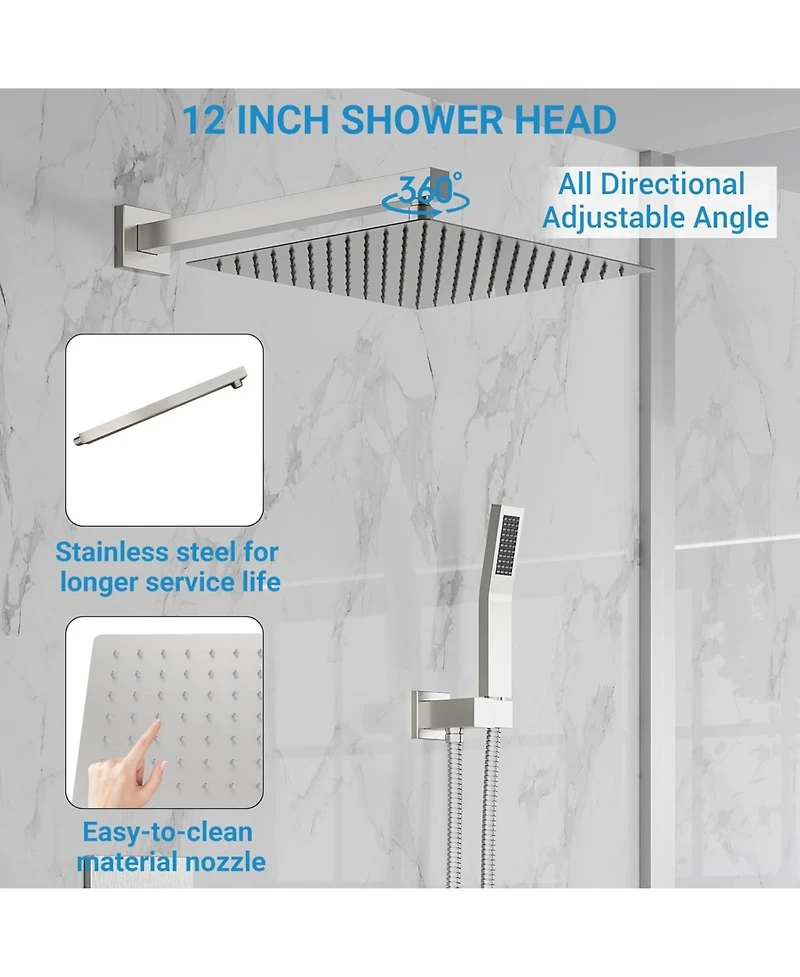 gaomon Bathroom Shower Faucet Set, 12 Inch Rainfall Shower Head With Handheld Combo, Wall Mounted Shower System Shower Fixtures With Pressure-Balanced