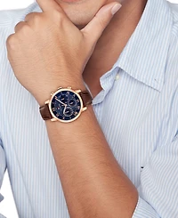Tommy Hilfiger Men's Multifunction Dark Brown Leather Strap Watch, 42mm