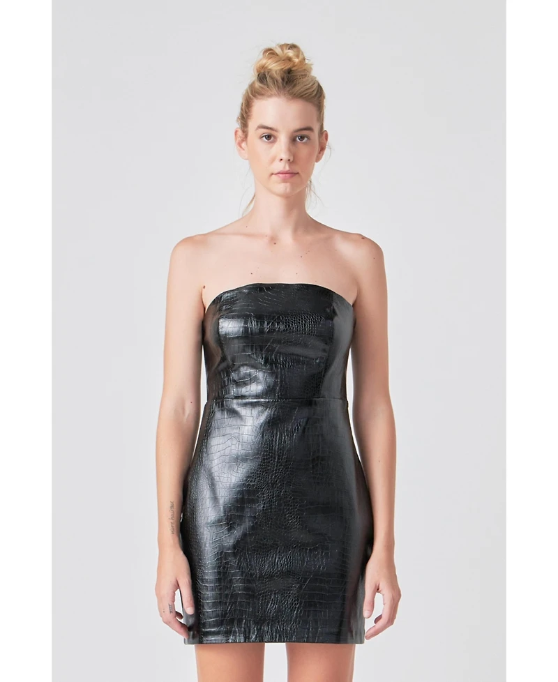 Grey Lab Women's Strapless Faux Leather Mini Dress