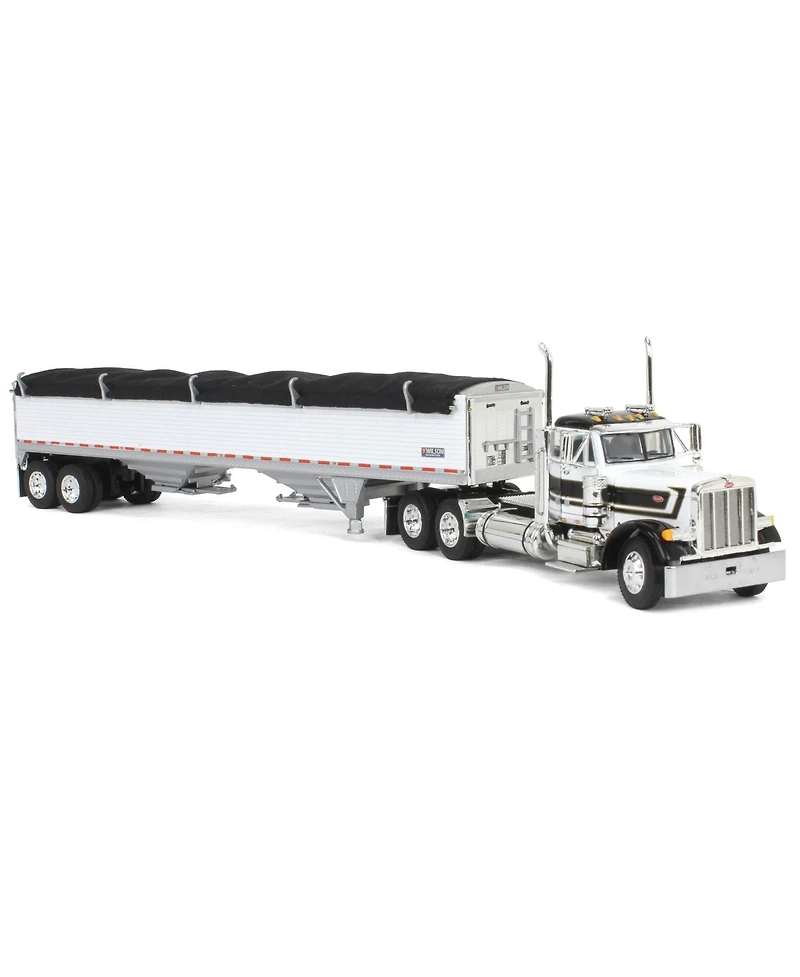 First Gear 1/64 White Black Peterbilt 379 Day Cab w/ White Wilson Grain Trailer Dcp