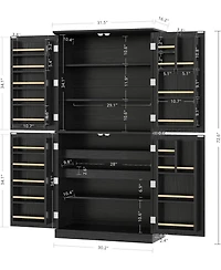 Ironck Kitchen Pantry Storage Cabinet 72.8" H, 4 Barn Doors with Rack, Black