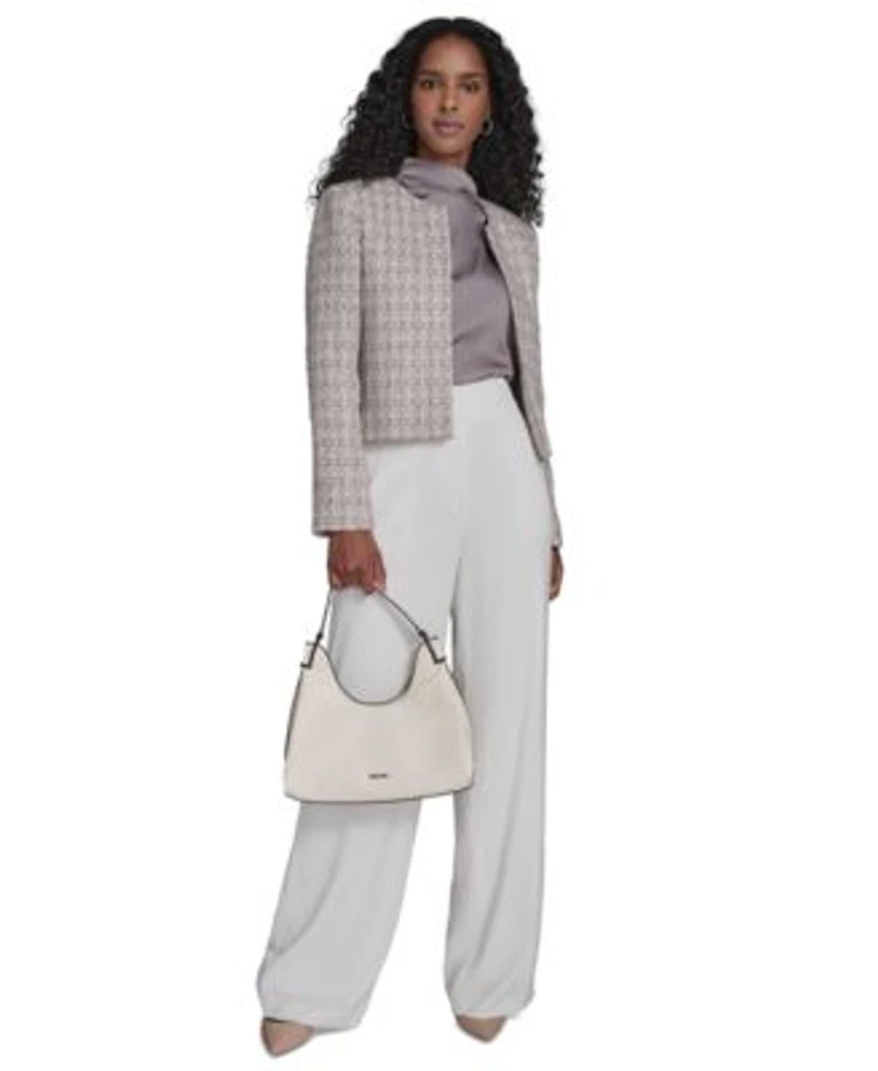 Calvin Klein Womens Tweed Open Front Jacket Wide Leg Pants