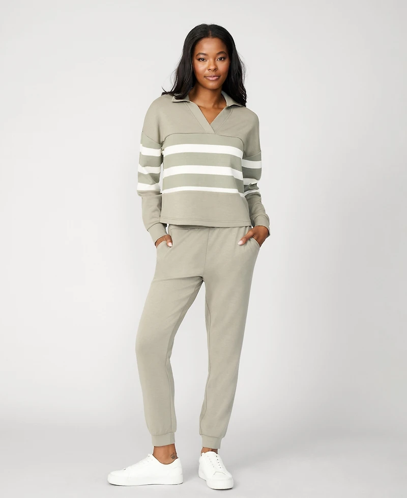 Cable & Gauge Women's Striped Polo Jogger Lounge Set