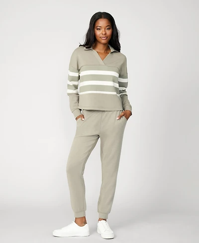 Cable & Gauge Women's Striped Polo Jogger Lounge Set
