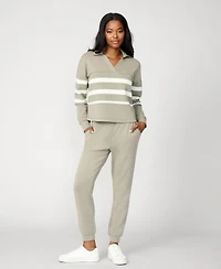 Cable & Gauge Women's Striped Polo Jogger Lounge Set