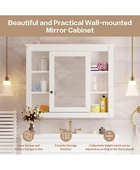 Slickblue Wall-Mount Storage Cabinet with Mirror and 6 Open Shelves for Bathroom