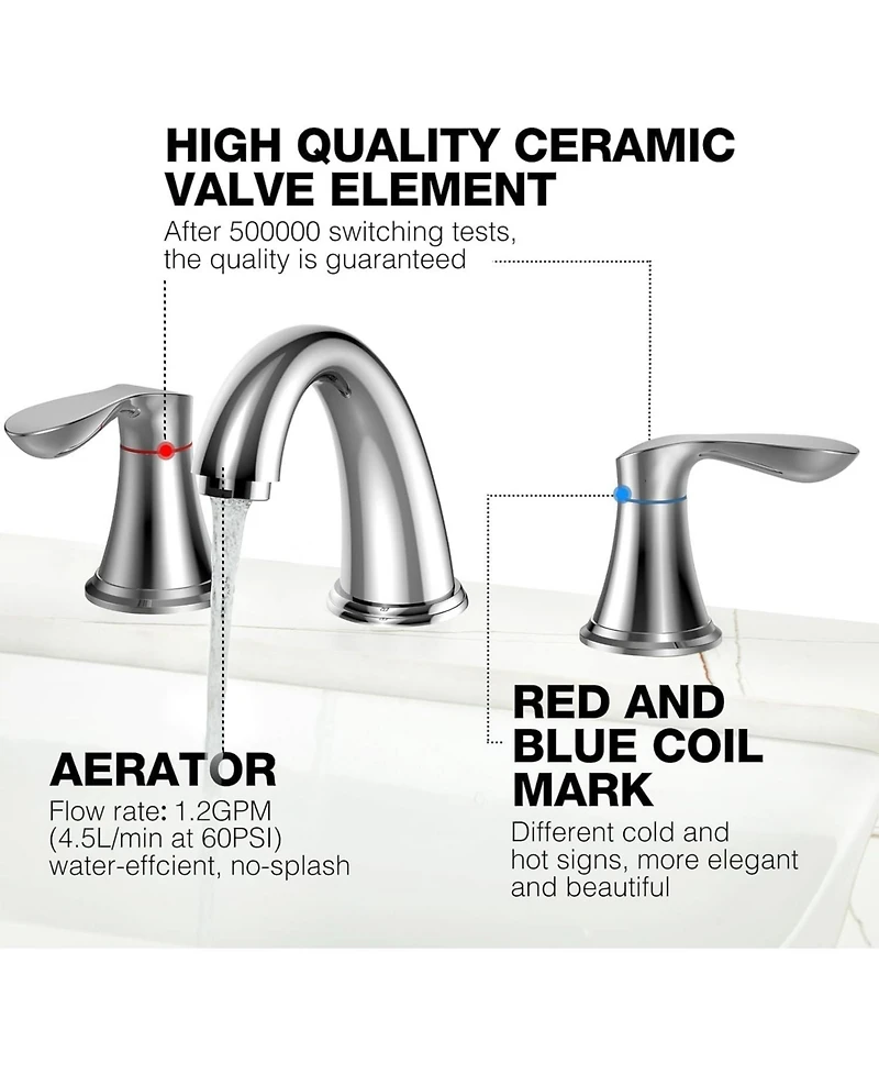 gaomon Bathroom Faucet, 8 Inch Bathroom Faucets for Sink 3 Hole, Widespread Brushed Nickel Bathroom Faucet with Pop up Drain and cUPC Lead-Free Hose (