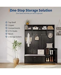 gaomon Hall Tree with Shoe Storage, 78.8" Entryway Bench with Coat Rack, with 4 Shoe Cabinet, 4 Coat Hooks, 3 Top Open Shelves, 5-in-1 Freestandi