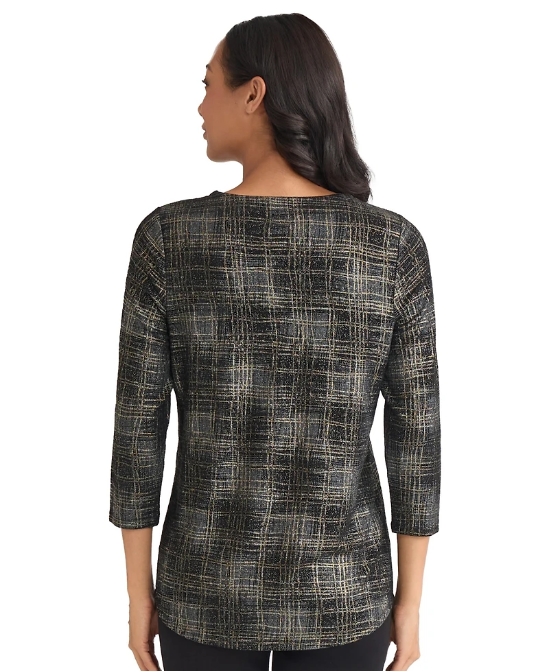 Jones New York Petite Two Tone Keyhole V-Neck Top