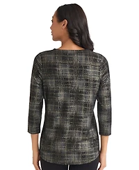 Jones New York Petite Two Tone Keyhole V-Neck Top