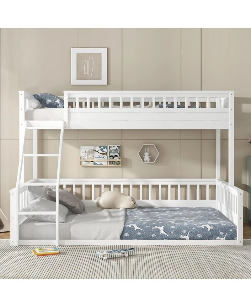 Streamdale Furniture Twin Xl over Queen Bunk Bed with Ladder and Guardrails White