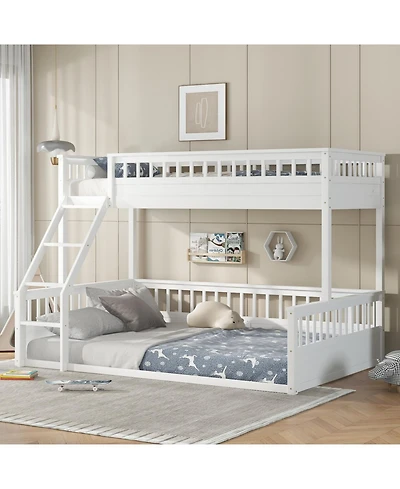 Streamdale Furniture Twin Xl over Queen Bunk Bed with Ladder and Guardrails White