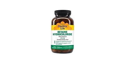Country Life Betaine Hydrochloride with Pepsin, 600 Mg, 250 Tabs