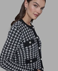 Karl Lagerfeld Paris Women's Houndstooth Long Sleeve Cardigan