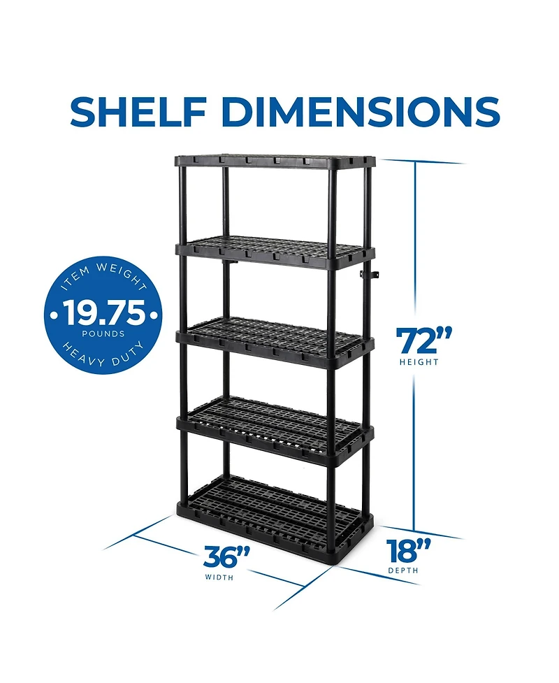 Gracious Living 5 Shelf Knect-a-Shelf Ventilated Heavy Duty Storage, Black 2Pack