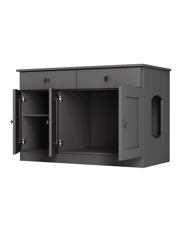 Palace Imports 100% Solid Wood Ziva 3-Door Cat Litter Box Enclosure