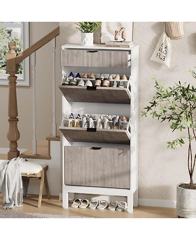 gaomon Shoe Storage Cabinet with 3 Flip Drawers and 1 Drawer, Entryway Shoe Organizer with Adjustable Shelves and Metal Legs, Space-Saving Narrow Rack