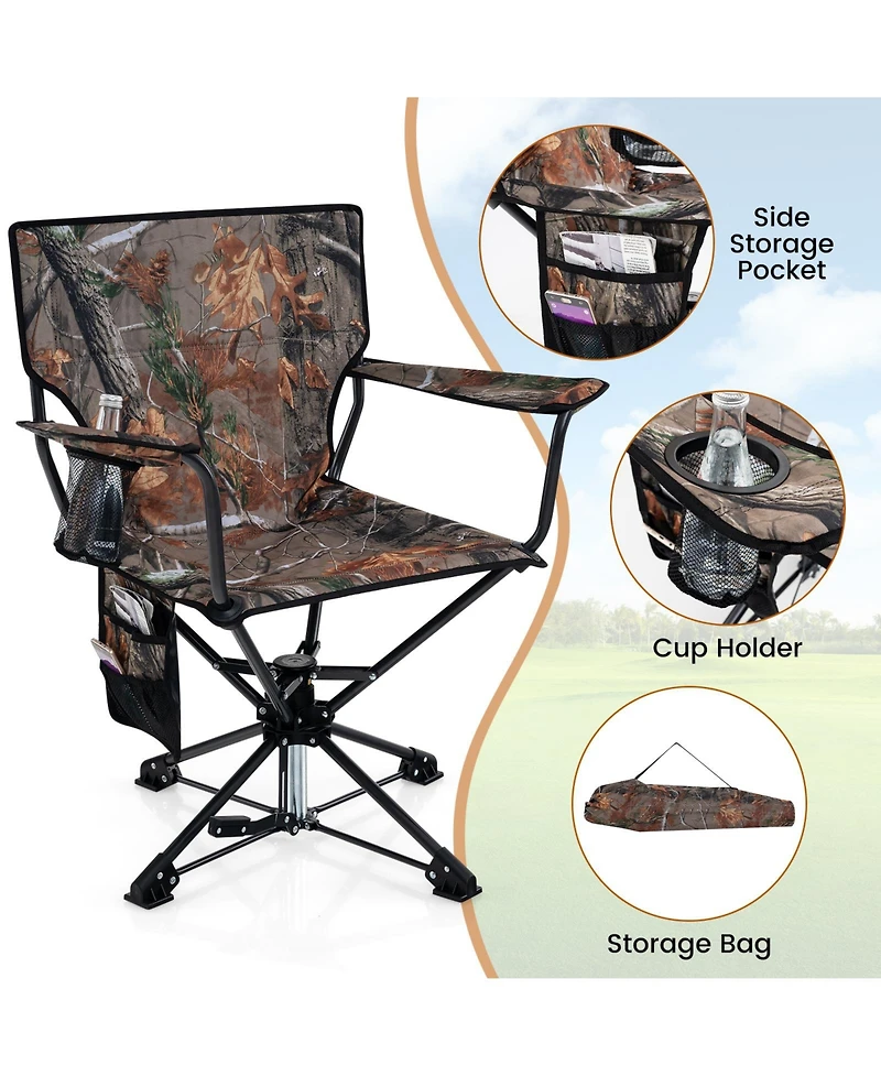 360° Swivel Hunting Chair Portable Foldable Hunting Chair with Mesh Cup Holder and Storage Pockets