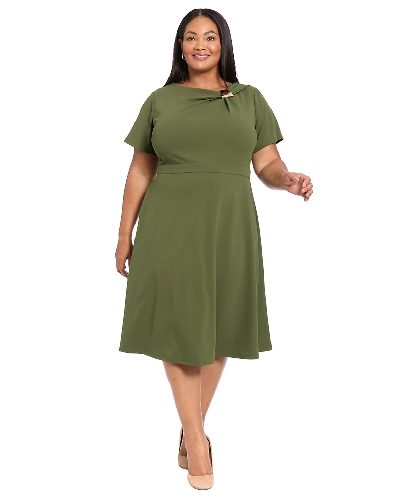 London Times Plus Fit and Flare Short Sleeve Dress