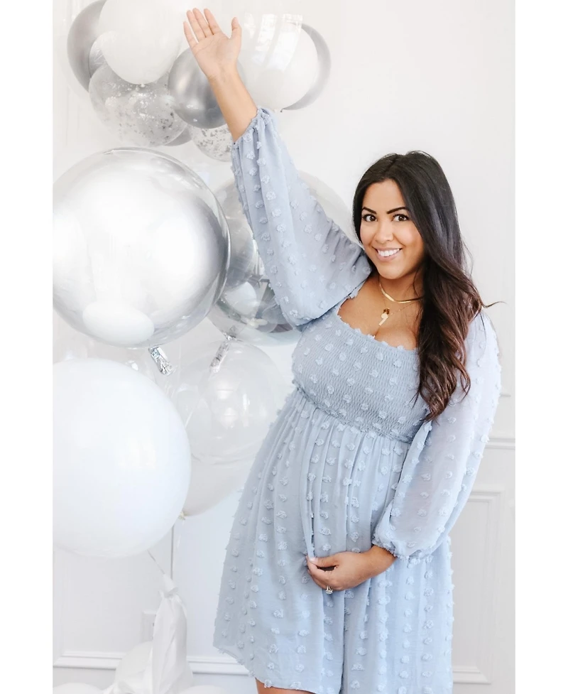 Pinkblush Maternity Pink Textured Dot Smocked Square Neck Chiffon Dress