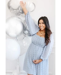 Pinkblush Maternity Pink Textured Dot Smocked Square Neck Chiffon Dress