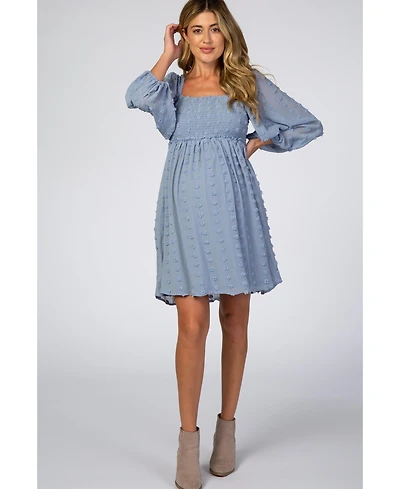 Pinkblush Maternity Pink Textured Dot Smocked Square Neck Chiffon Dress