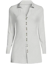 Lands' End Plus Long Sleeve Polished Rib Button Through Tunic Shirt