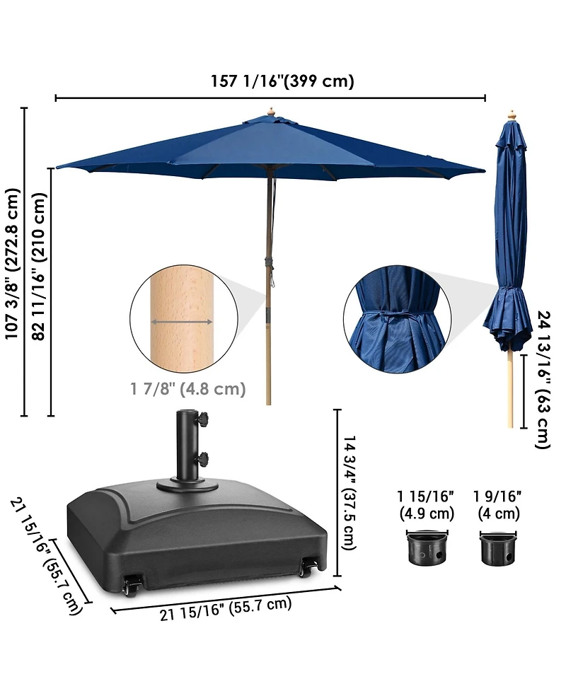 Yescom 13ft Xl Heavy Duty Solid Wood Outdoor Patio Umbrella with Base Parasol Wheels Stand for Bistro Market Table Garden Deck Yard Poolside Navy
