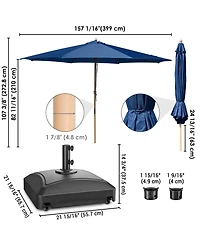 Yescom 13ft Xl Heavy Duty Solid Wood Outdoor Patio Umbrella with Base Parasol Wheels Stand for Bistro Market Table Garden Deck Yard Poolside Navy