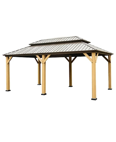 Clihome 19.5-ft x 11.9-ft Hardtop Gazebo Brown Gazebo with Hardtop Roof (Screen Included)