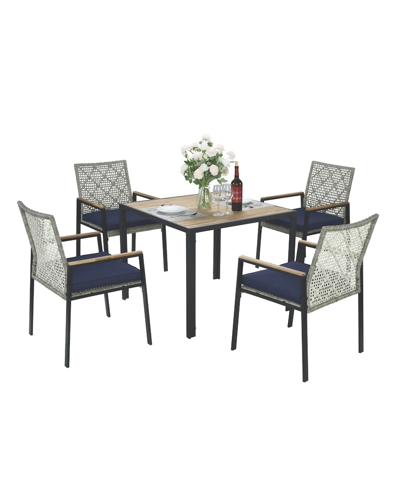 Streamdale Furniture All Weather 5-Piece Patio Dining Set Acacia Table Light Gray