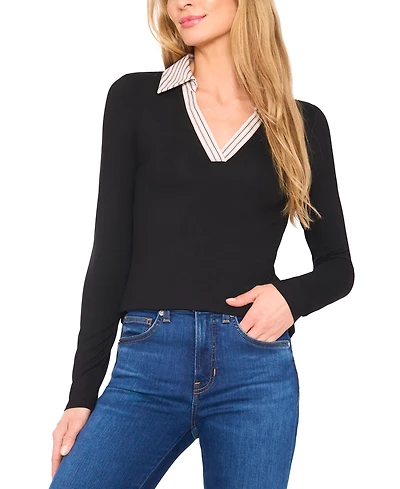 CeCe Women's Long Sleeve Pull on Polo Top