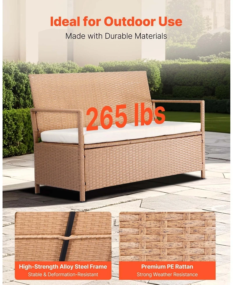 Slickblue Outdoor Storage Bench Pe Rattan 70Gal Waterproof Deck Box with Seating