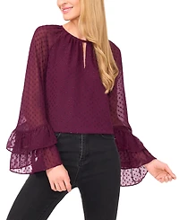 CeCe Women's Tiered Flowy Long Sleeves Keyhole Top