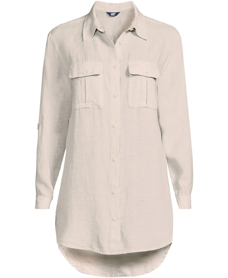 Lands' End Plus Linen Roll Sleeve Relaxed Tunic Top
