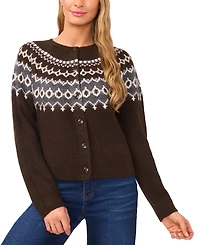 CeCe Women's Fair Isle Raglan Long Sleeves Cardigan