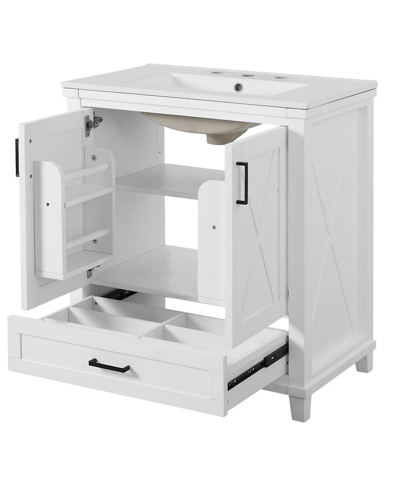 Casainc 30" Bathroom Vanity with Sink, Solid Wood Frame and Mdf, 2 Soft-Close Doors, Drawer and Storage Shelves