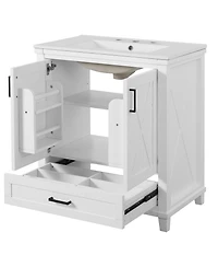 Casainc 30" Bathroom Vanity with Sink, Solid Wood Frame and Mdf, 2 Soft-Close Doors, Drawer and Storage Shelves