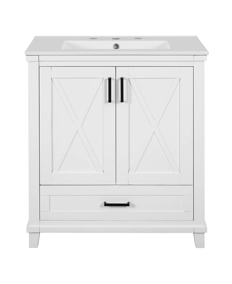 Casainc 30" Bathroom Vanity with Sink, Solid Wood Frame and Mdf, 2 Soft-Close Doors, Drawer and Storage Shelves