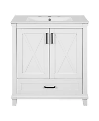 Casainc 30" Bathroom Vanity with Sink, Solid Wood Frame and Mdf, 2 Soft-Close Doors, Drawer and Storage Shelves
