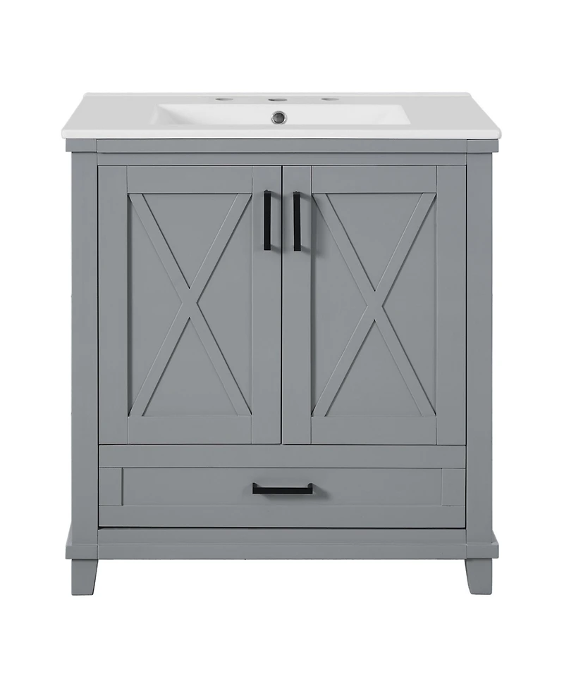 Casainc 30" Bathroom Vanity with Sink, Solid Wood Frame and Mdf, 2 Soft-Close Doors, Drawer Storage Shelves