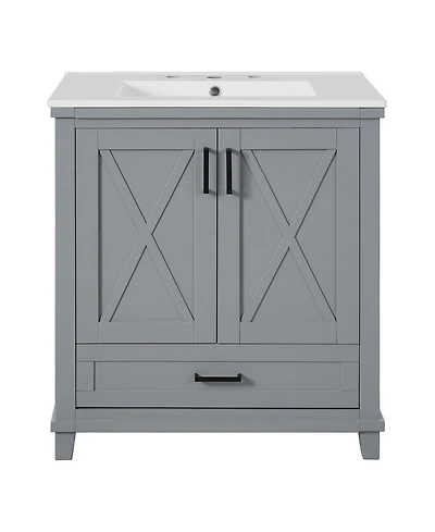 Casainc 30" Bathroom Vanity with Sink, Solid Wood Frame and Mdf, 2 Soft-Close Doors, Drawer Storage Shelves